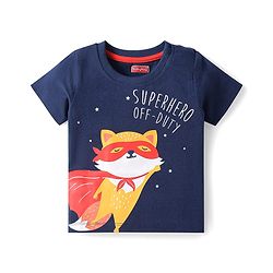 Babyhug Half Sleeves Night Suit Kitty Print - Navy Blue Red