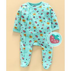 Babyhug Full Sleeves Sleepsuit Strawberry Print - Blue