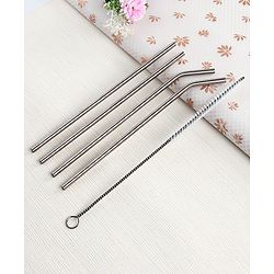 Babyhug Stainless Steel Drinking Straw With Cleaning Brush Set of 5 - Silver