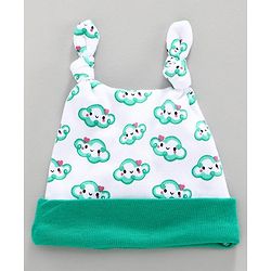 Babyhug 100% Cotton Cap Cloud Print Green  - Diameter 9 cm