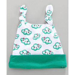 Babyhug 100% Cotton Cap Cloud Print Green  - Diameter 9 cm