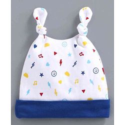 Babyhug 100% Cotton Cap Multi Print White - Diameter 11 cm