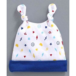Babyhug 100% Cotton Cap Multi Print White - Diameter 11 cm