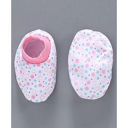 Babyhug 100% Cotton Cap Mittens & Booties Pink White -  Diameter 10 cm