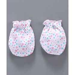 Babyhug 100% Cotton Cap Mittens & Booties Pink White -  Diameter 10 cm