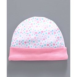 Babyhug 100% Cotton Cap Mittens & Booties Pink White -  Diameter 10 cm