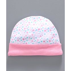 Babyhug 100% Cotton Cap Mittens & Booties Pink White -  Diameter 10 cm