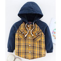 Babyhug Raglan Sleeves Hooded Checked Shirt - Yellow
