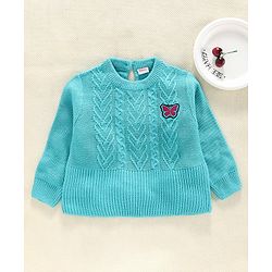 Babyhug Full Sleeves Sweater Butterfly Embroidery - Blue