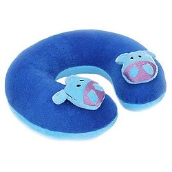 Babyhug Velour Neck Supporter Pillow Blue With Two Motifs - Hippo
