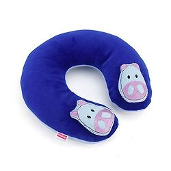 Babyhug Velour Neck Supporter Pillow Blue With Two Motifs - Hippo