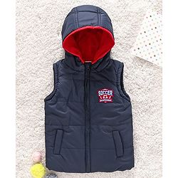 Babyhug Sleeveless Hooded Jacket Text Badge - Navy Blue