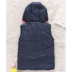 Babyhug Sleeveless Hooded Jacket Text Badge - Navy Blue