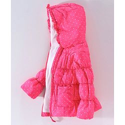 Babyhug Full Sleeves Padded Hooded Jacket Dot Print - Fuchsia