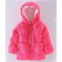 Babyhug Full Sleeves Padded Hooded Jacket Dot Print - Fuchsia