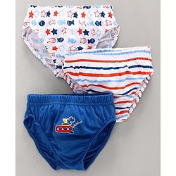 Babyhug 100% Cotton Briefs Striped & Fish Print Pack of 3 - Blue White