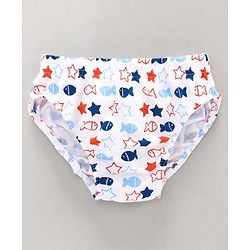 Babyhug 100% Cotton Briefs Striped & Fish Print Pack of 3 - Blue White