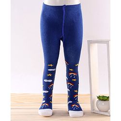 Cute Walk by Babyhug Antibacterial Footed Tights Rainbow Design - Blue