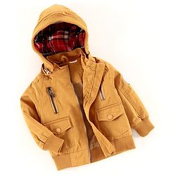 Babyhug Full Sleeves Cotton Hooded Jacket - Khaki