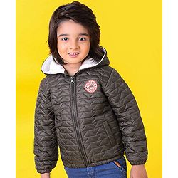 Babyhug Full Sleeves Quilted Hooded Jacket - Olive - 9-12M Green