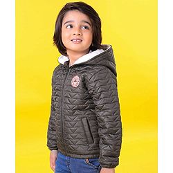 Babyhug Full Sleeves Quilted Hooded Jacket - Olive - 9-12M Green