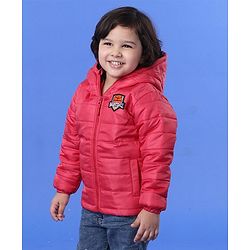 Babyhug Full Sleeves Hooded Padded Winter Jacket Basketball Patch - Red - 6-9M Red
