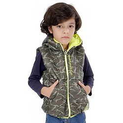Babyhug Sleeveless Hooded Quilted Jacket Camouflage Print - Green
