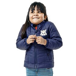 Babyhug Full Sleeves Padded Jacket with  Doll Jacket Bunny Patch - Navy