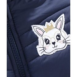 Babyhug Full Sleeves Padded Jacket with  Doll Jacket Bunny Patch - Navy