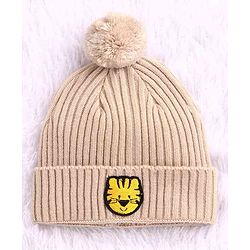 Babyhug Woolen Cap & Muffler Set Tiger Patch Beige -  Diameter 10.5 cm
