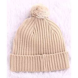 Babyhug Woolen Cap & Muffler Set Tiger Patch Beige -  Diameter 10.5 cm