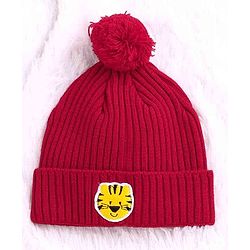 Babyhug Woolen Cap & Muffler Set Tiger Patch Red -  Diameter 10.5 cm - NB Red