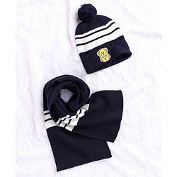 Babyhug Woollen Cap With Muffler Navy - Diameter 10.5 cm - NB Blue