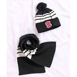 Babyhug Woollen Cap With Muffler Black - Diameter 10.5 cm - NB Black