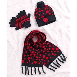 Babyhug Woollen Cap Set Polka Dot Design Navy & Red - Diameter 10 cm
