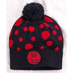 Babyhug Woollen Cap Set Polka Dot Design Navy & Red - Diameter 10 cm