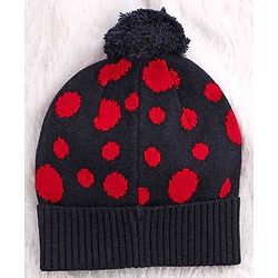 Babyhug Woollen Cap Set Polka Dot Design Navy & Red - Diameter 10 cm