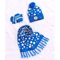 Babyhug Woollen Cap Set Polka Dot Design Navy & Red - Diameter 10 cm