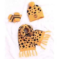 Babyhug Woollen Cap Set Polka Dot Design Mustard & Navy - Diameter 10 cm - NB Yellow