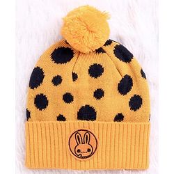 Babyhug Woollen Cap Set Polka Dot Design Mustard & Navy - Diameter 10 cm - NB Yellow