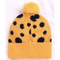 Babyhug Woollen Cap Set Polka Dot Design Mustard & Navy - Diameter 10 cm - NB Yellow