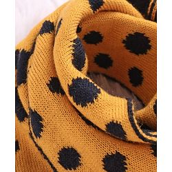 Babyhug Woollen Cap Set Polka Dot Design Mustard & Navy - Diameter 10 cm - NB Yellow
