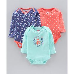 Babyhug 100% Cotton Short Onesies Pack of 3 - Multicolour