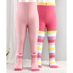 Cutewalk By Babyhug Anti-Bacterial Footed Tights Stripes Design Pack of 2 - Pink
