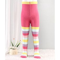 Cutewalk By Babyhug Anti-Bacterial Footed Tights Stripes Design Pack of 2 - Pink