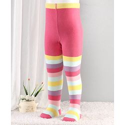 Cutewalk By Babyhug Anti-Bacterial Footed Tights Stripes Design Pack of 2 - Pink