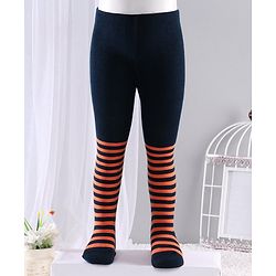 Cute Walk by Babyhug Anti-bacterial Striped Footed Tights - Dark Navy Blue
