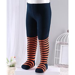Cute Walk by Babyhug Anti-bacterial Striped Footed Tights - Dark Navy Blue