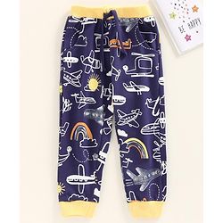 Babyhug Full Length Lounge Pant Aeroplane Print - Navy Blue