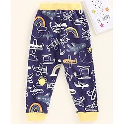 Babyhug Full Length Lounge Pant Aeroplane Print - Navy Blue
